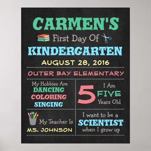 First Day Of School Childrens Poster Photo Props