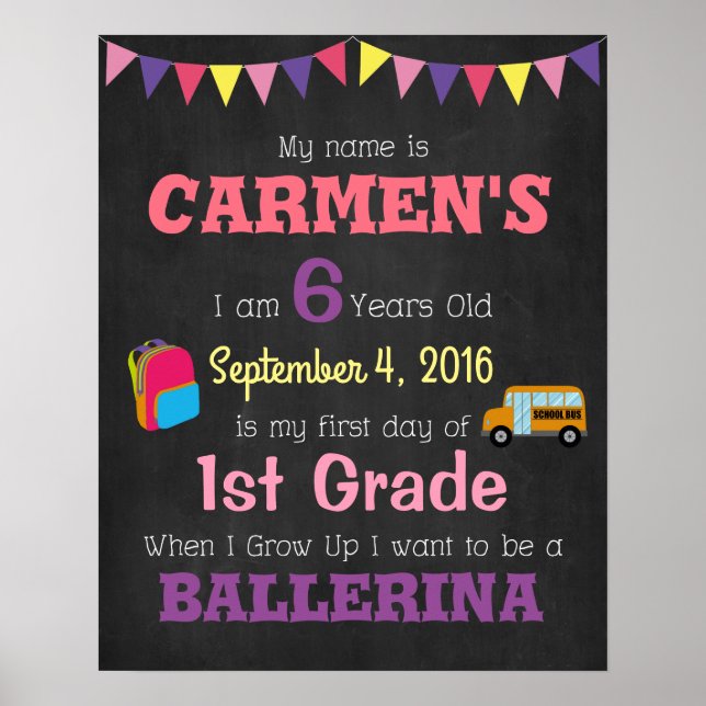 First Day Of School Children's Poster Photo Props (Front)