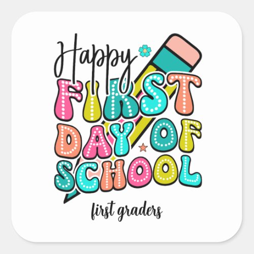 First day of school colorful elementary retro  square sticker