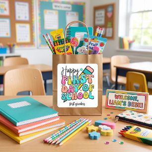 First day of school colorful elementary retro square sticker
