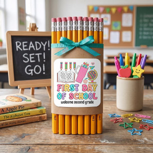 First day of school colorful retro stickers