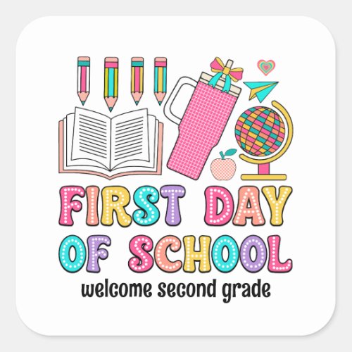 First day of school colorful retro stickers