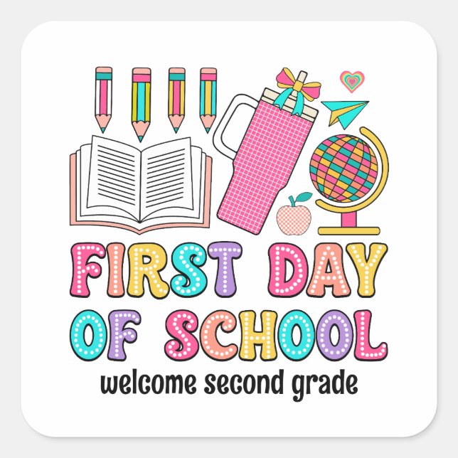 First day of school colorful retro stickers (Front)