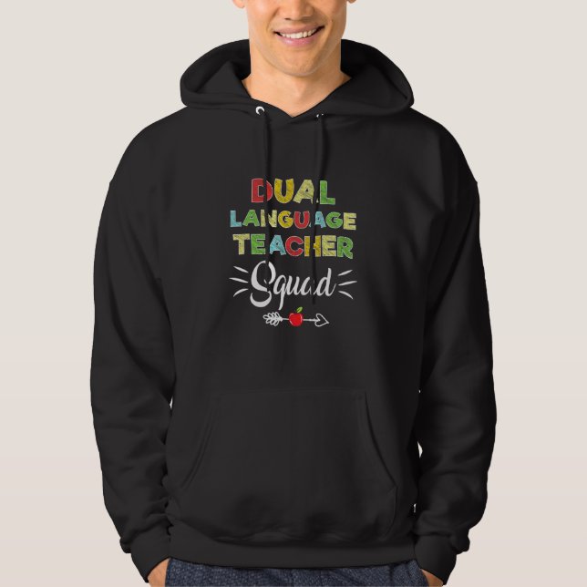 First Day Of School Cool Dual Language Teacher Squ Hoodie (Front)