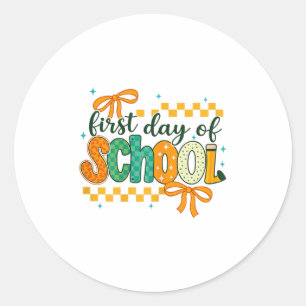 First Day Of School Coquette Bow Back To School Wo Classic Round Sticker