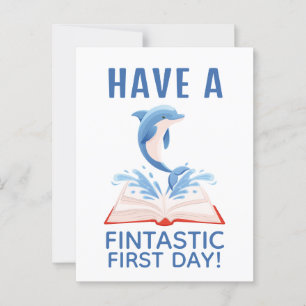 First day of School Cute Dolphin Animal Pun Blue Postcard
