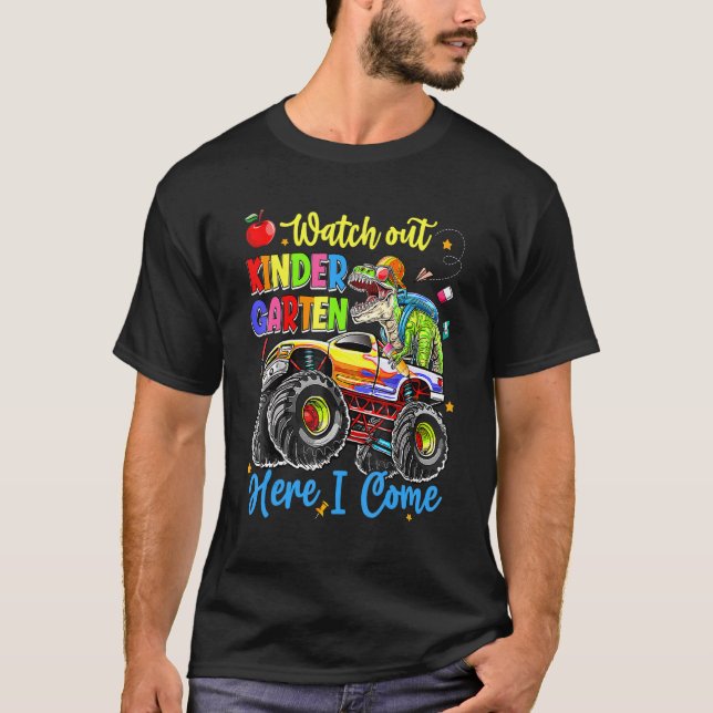 First Day Of School Dinosaur Monster Truck Kinderg T-Shirt (Front)