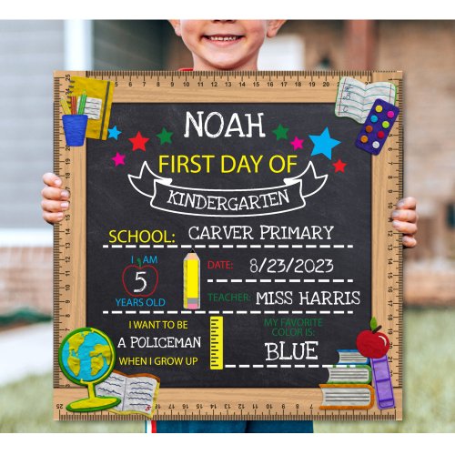 First Day of School Fill In Blanks Chalkboard  Poster