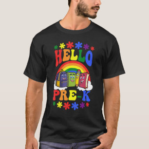 First Day Of School Hello Pre K Rainbow Kindergart T-Shirt