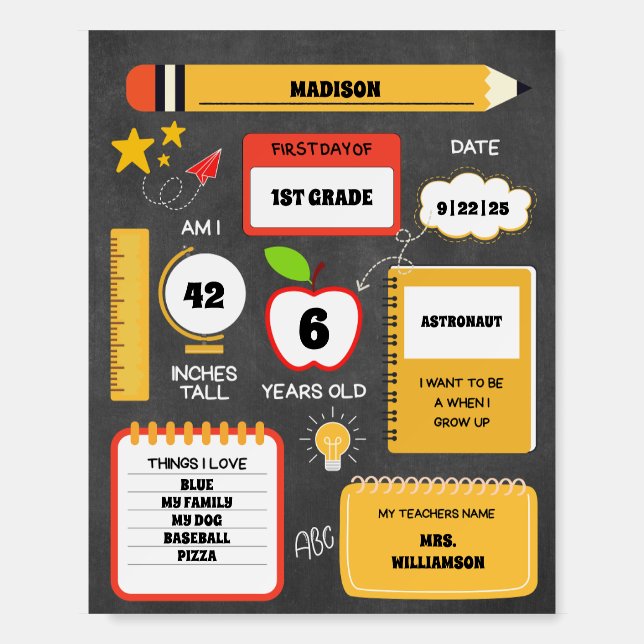 First Day Of School Personalized Milestone Sign (Front)