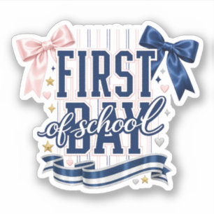 First Day of School Preppy Coquette Bow Navy Pink Sticker