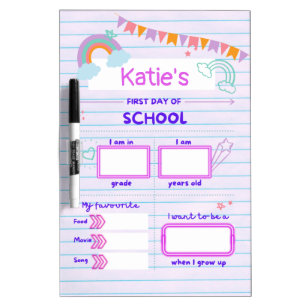 First Day of School Rainbow Pastel Dry Erase Board