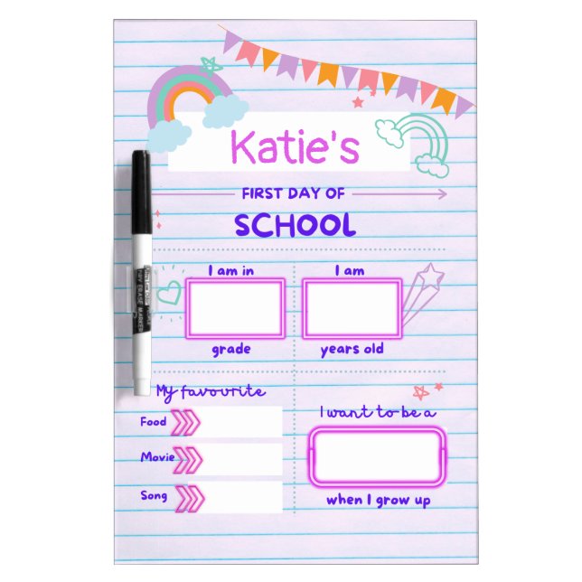 First Day of School Rainbow Pastel Dry Erase Board (Front)