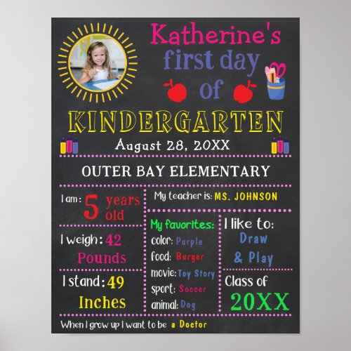 First Day of School Sign Chalkboard Custom Photo