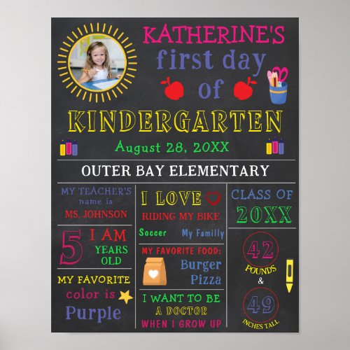 First Day of School Sign Chalkboard Custom Photo