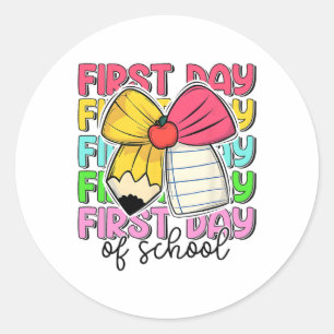 First Day Of School Teachers Pencil Bow Back To Sc Classic Round Sticker