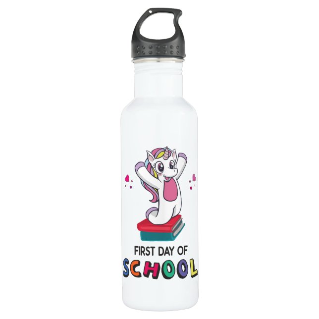 First day of school Unicorn Stainless Steel Water Bottle (Front)