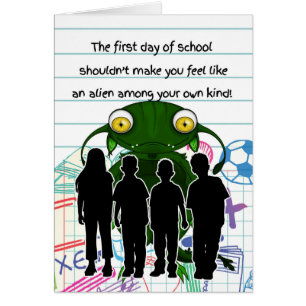 First Day of School with Alien Humor Young Kids Cards