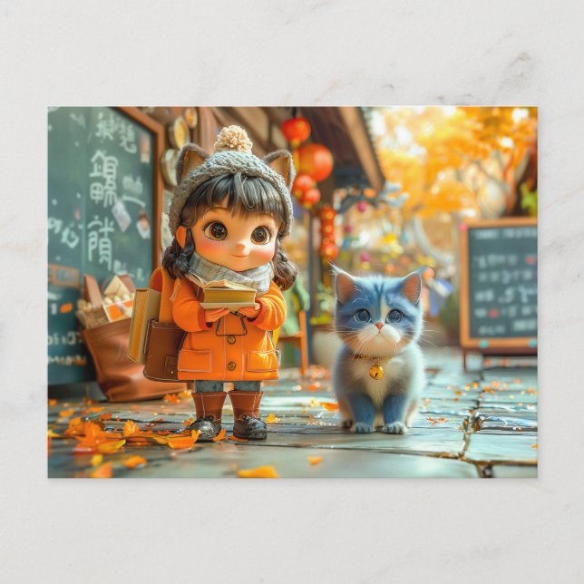 First Day of School with My Cat Holiday Postcard (Front)