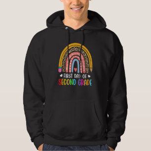 First Day Of Second Grade Leopard Rainbow Kid Back Hoodie