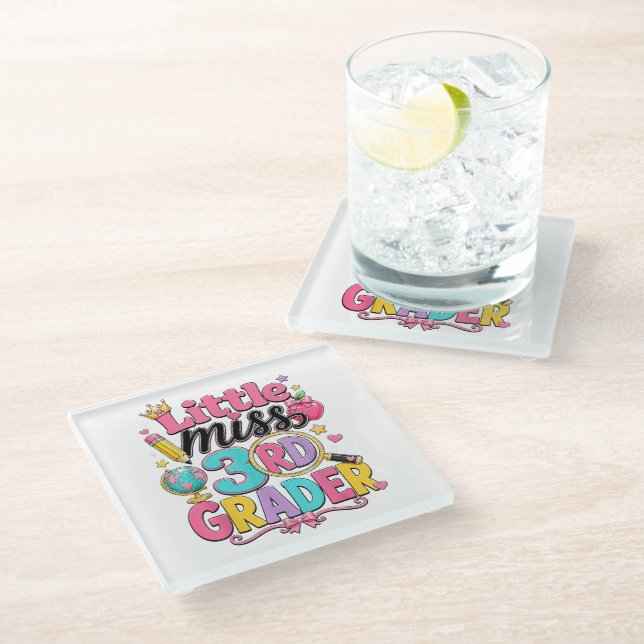 First Day of Third Little Miss 3rd Grader Glass Coaster (Angled)