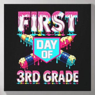 First Day School 3rd Grade Third Drip Baseball Canvas Photo Tile