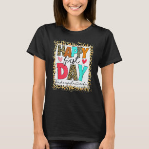 First Day School Kindergarten Teacher Leopard Back T-Shirt