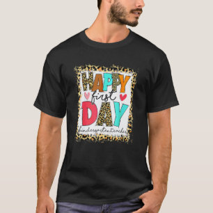 First Day School Kindergarten Teacher Leopard Back T-Shirt
