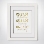 First Day, Yes Day, Best Day, Gold Foil Print<br><div class="desc">Remember the important dates that shaped your relationship with this beautiful gold foil print. Makes the perfect addition to any home, and the perfect gift for weddings, anniversaries, engagements and valentines day. All prints can be purchased framed or unframed, and in a variety of foil colors. These have been very...</div>
