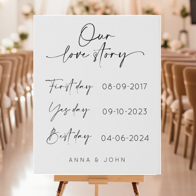 First Day Yes Day Best Day Wedding Faux Canvas Print (Our love story, First day, Yes day, Best day)