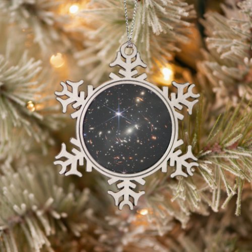 First Deep Field of Universe from James webb Snowflake Pewter Christmas Ornament