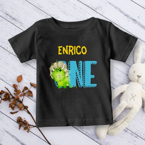 First dinosaur birthday cute colorful personalized baby T_Shirt