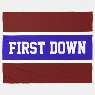 FIRST DOWN Deep Red White Bright Blue Stripes Fleece Blanket