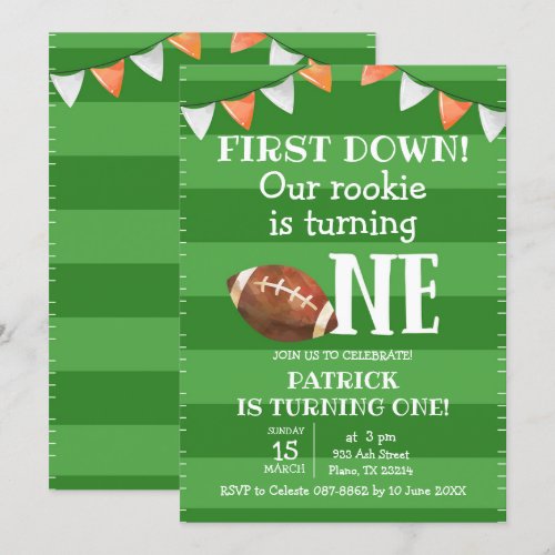 First down Football First Birthday Invitation