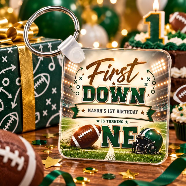 First Down Turning One Personalized Keychain (Creator Uploaded)