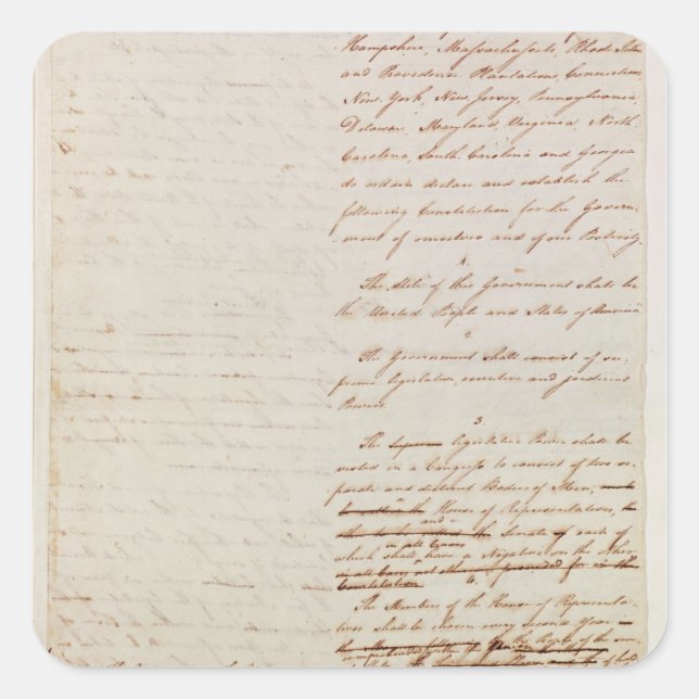 First draft of the Constitution of the U.S. Square Sticker (Front)