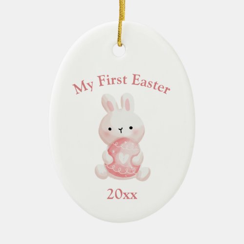 First Easter Baby Bunny with Egg  Ceramic Ornament