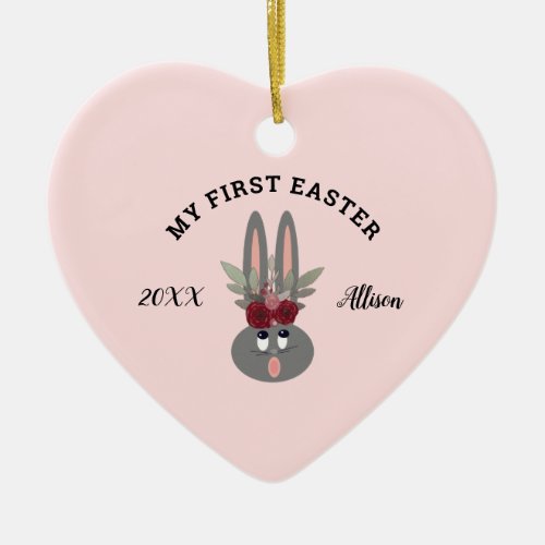 First Easter Baby Girl Bunny Pink Personalized Ceramic Ornament