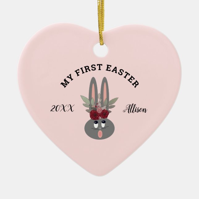 First Easter Baby Girl Bunny Pink Personalized Ceramic Ornament (Front)