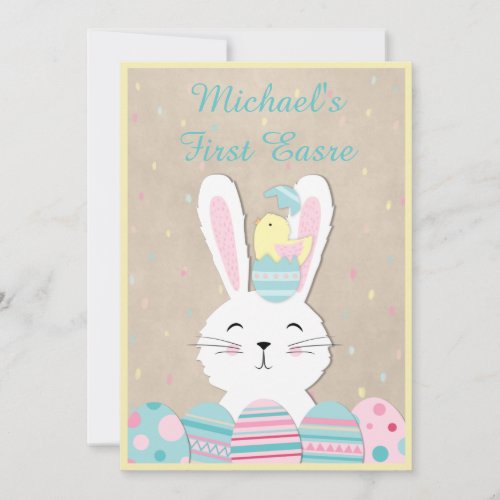 First Easter Cute Bunny and Eggs Holiday Card