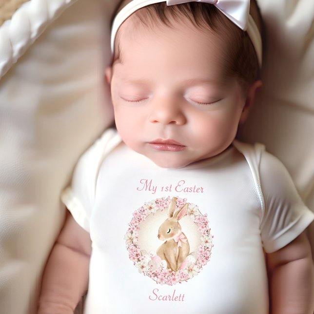 First Easter Cute Bunny, Personalized Baby Girl  Baby Bodysuit (Creator Uploaded)