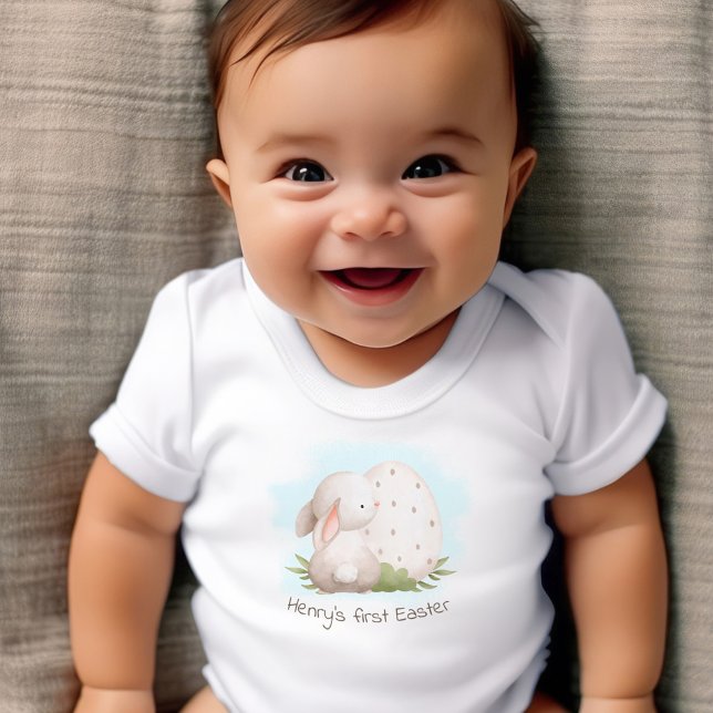 First Easter Cute Bunny Personalized Name Baby Boy Baby Bodysuit (First Easter Cute Bunny Personalized Name Baby Boy Baby Bodysuit)