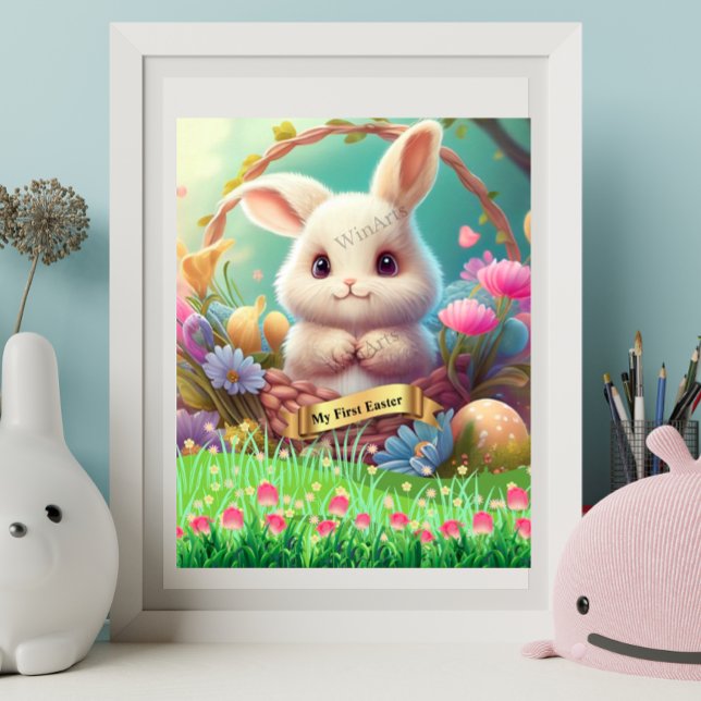 First Easter Cute Rabbit in a Basket Personalized  Poster (Creator Uploaded)