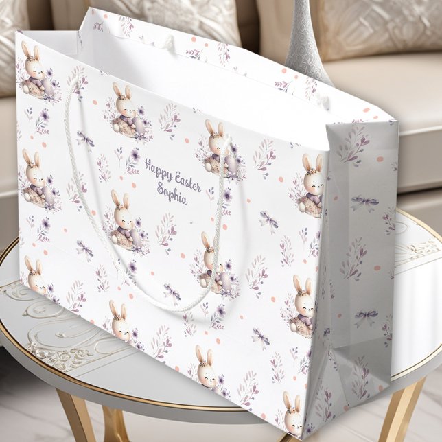 First Easter Girl Bunny Personalized Name Purple Large Gift Bag (First Easter Girl Bunny Personalized Name Purple Large Gift Bag)