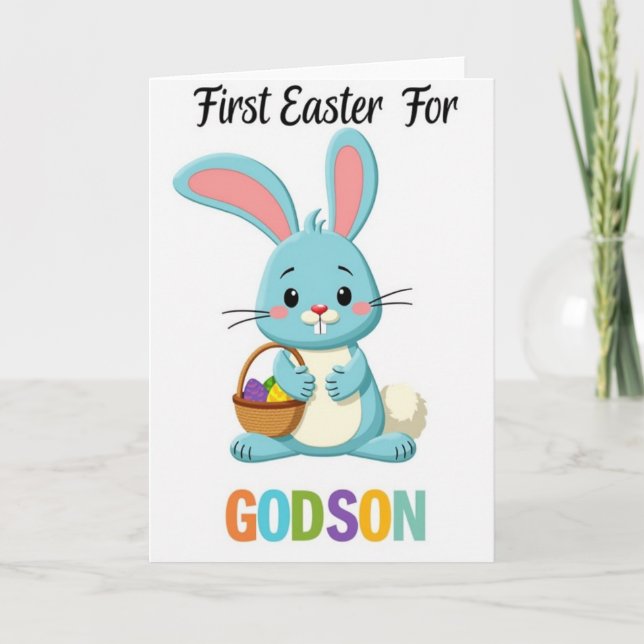 First Easter Godson Rabbit Card (Front)