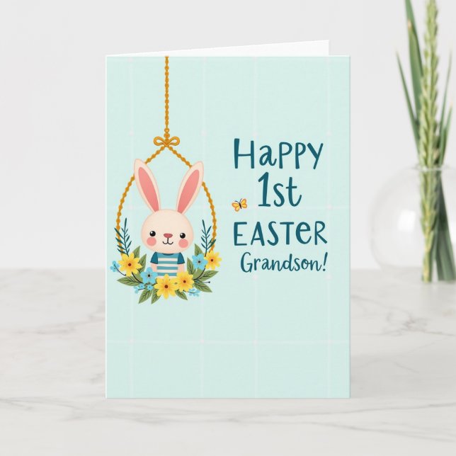 First Easter Grandson Rabbit Card (Front)