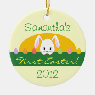 First Easter Peeking Bunny Personalized Ornament