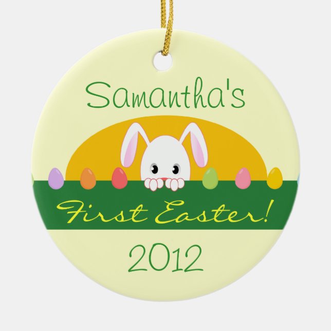 First Easter Peeking Bunny Personalized Ornament (Front)