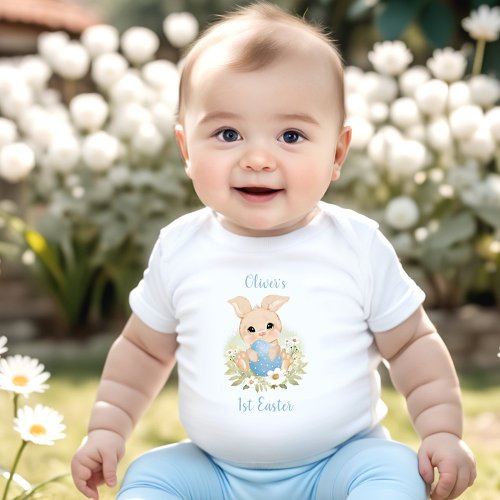 First Easter Personalized Baby Boy Bunny Egg Blue  Baby Bodysuit