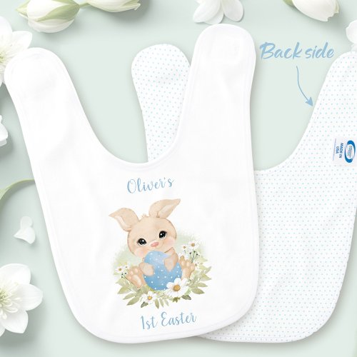 First Easter Personalized Name Blue Bunny With Egg Baby Bib